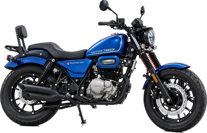 Moto Treck Krathos 250 cc de color azul, una de las motos del catálogo